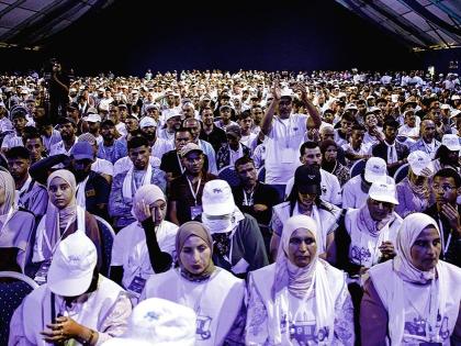 People take part in an electoral rally for Authenticity and Modernity Party (PAM) ahead of the upcoming legislative elections, in Tangier, Morocco, September 16.