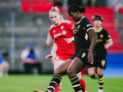 Manchester City striker Khadija Shaw controls a ball during a Champions League game against Bayern Munich at the at Uhlsport Park yesterday.