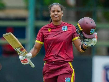 West Indies captain, Hayley Matthews, celebrates scoring a century against Zimbabwe at the Harare Sports Club in Zimbabwe.