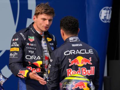 
Red Bull driver Max Verstappen of the Netherlands (left) talks with his teammate Isack Hadjar of France after the qualifying session ahead of the Bahrain Grand Prix in Sepang, Malaysia yesterday.