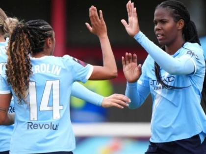 Khadija Shaw (right) has scored five goals in five matches in the WSL for Manchester City.