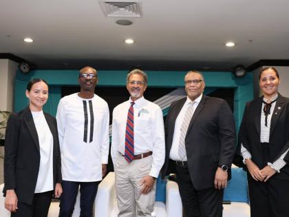 Moderator and panellists at Sterling Asset Management’s 2026 Investor Briefing, held at The Jamaica Pegasus hotel on September 29. From left: Marian Ross-Ammar, vice-president, trading & investment, Sterling Asset Management (moderator); Professor Justin