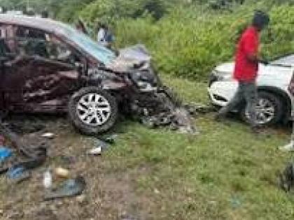 The badly damaged vehicle it which the JTA president-elect was travelling at the scene of the crash in Trelawny. 
