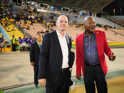 Embattled FIFA President Gianni Infantino (left) with President of the Jamaica Football Federation, Michael Ricketts.