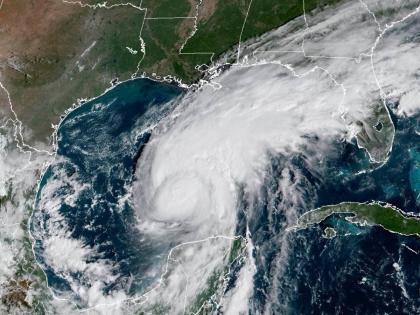 This satellite image from the National Oceanic and Atmospheric Administration shows Category 2 Hurricane Isaias surging toward the US Gulf Coast on Thursday.