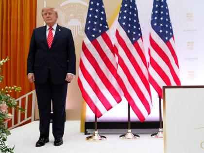 President Donald Trump arrives to speak during an event at the US Institute of Peace, in Washington DC.
