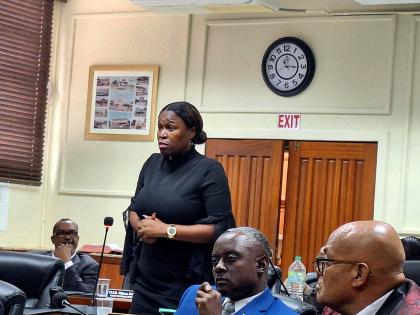 Councillor Tanyalee Williams of the May Pen North Division rises to speak during Thursday’s meeting of the Clarendon Municipal Corporation.