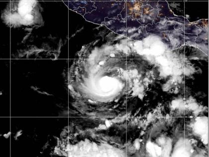 This GOES-19 GeoColor satellite image provided by the National Oceanic and Atmospheric Administration (NOAA) and taken on Thursday, Oct. 15 2026, shows Hurricane Trudy in the Pacific. (NOAA via AP)