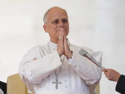 Pope Leo XIV thanks the faithful during his weekly general audience in St Peter’s Square at The Vatican, Wednesday.