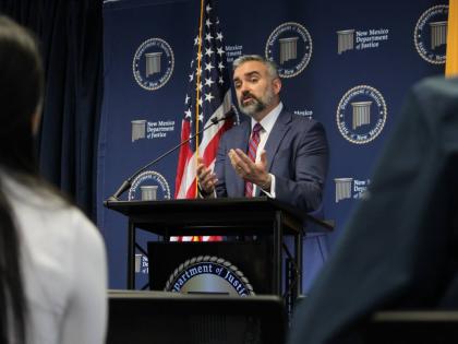 New Mexico Attorney General Raúl Torrez discusses a judgment in the state’s Facebook case during a news conference in Albuquerque, New Mexico, on Wednesday, October 21. AP 