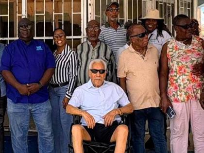 From left: Dennis Zulu (UN Regional Coordinator), Kadian Myers-Brown (President of the Chamber of Commerce), Amb. Byron Blake, Junor Farquharson (Chick’s Bar), Fern Spencer (partly hidden), Trevor Hamilton, Elaine Clemmings (in hat, business totally was
