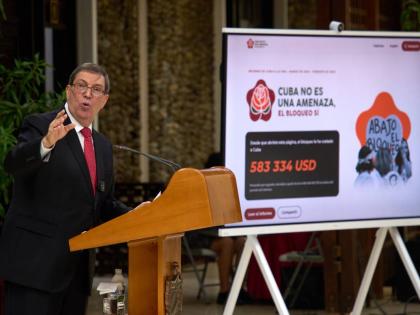 Cuban Foreign Minister Bruno Rodriguez gives a news conference regarding the US embargo in Havana.
