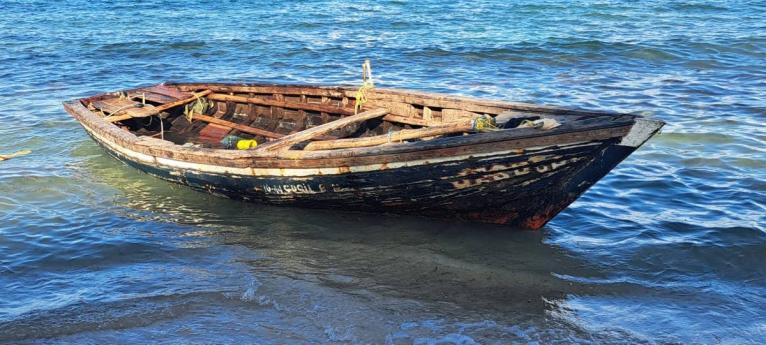 The 20-foot boat on which the latest batch of Haitians arrived in Portland. 