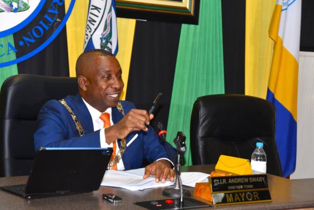 Mayor of Kingston, Councillor Andrew Swaby, addresses the Kingston and St. Andrew Municipal Corporation’s September 9, 2025 General Sitting of Council at the corporation’s downtown Kingston offices.