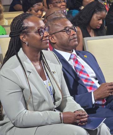 Minister of Tourism for Barbados and Chairman of the Caribbean Tourism Organization (CTO), Ian Gooding-Edghill (right), and Andrea Franklin, chairman of the board of directors of the CTO, at the opening ceremony of the SOTIC 2025 now on at the Hilton Barba