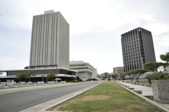 Bank of Jamaica headquarters is seenat left on the Kingston waterfront