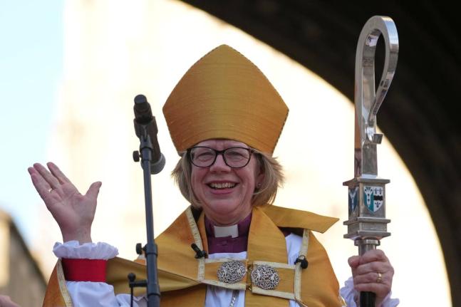 Sarah Mullally speaks to the public after the Enthronement Ceremony installing her as archbishop of Canterbury in Canterbury, England, Wednesday, March 25, the first woman ever to lead the Church of England