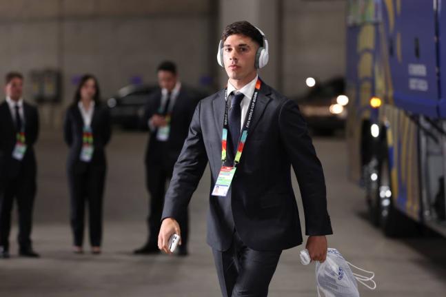 AP 
Australia’s Cristian Volpato arrives at the stadium ahead of the World Cup round of 32 football match against Egypt in Arlington, Texas, near Dallas, Friday, July 3.