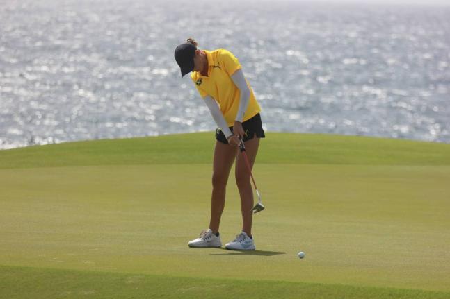 Mattea Issa puts on day two of the CAC Games Golf Championships in Punta Cana, Dominican Republic yesterday.
