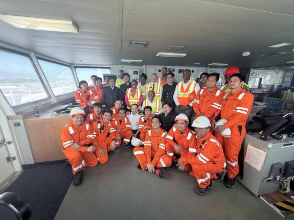  Arsenio Dominguez, Secretary General of the International Maritime Organization pictured with Seafarers aboard the Höegh Osaka, the MAJ team and the agents who facilitated the tour.
