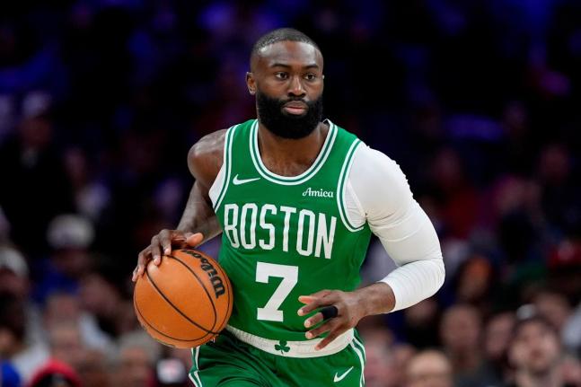 Boston Celtics’ Jaylen Brown plays during Game 6 in a first-round NBA basketball playoff series, April 30, 2026, in Philadelphia. 