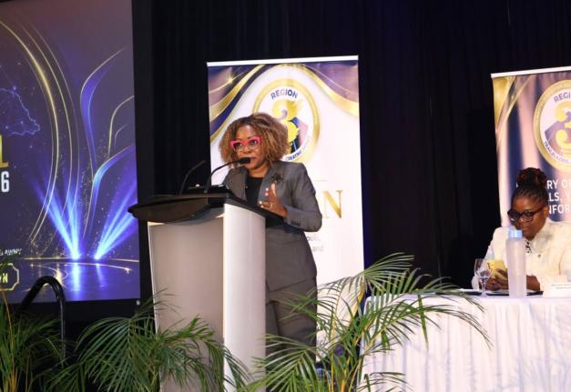 Minister of Education, Skills, Youth and Information, Senator Dr Dana Morris Dixon addresses the Region 3 Back-to-School Leadership Summit held at Ocean Coral Spring Resort in Coral Spring, Trelawny, on Tuesday. – Contributed photo