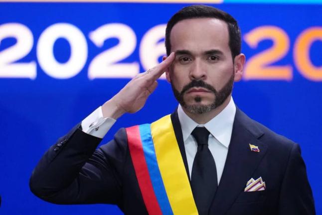 Colombia’s President Abelardo de la Espriella salutes after taking the oath of office in Cali, Colombia, August 7, 2026