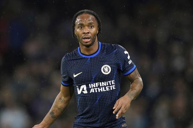 Then-Chelsea’s Raheem Sterling during an English Premier League football match against Manchester City at the Etihad stadium in Manchester, England, on February 17, 2024. 