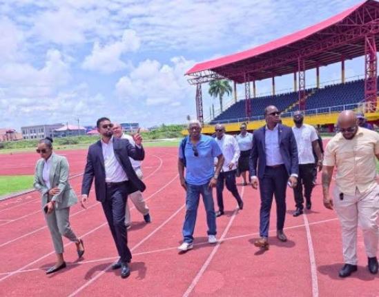 Members of a Carifta oversight committee performs a walkthrough of the Leonora facility with members of a local organising committee recently.  
