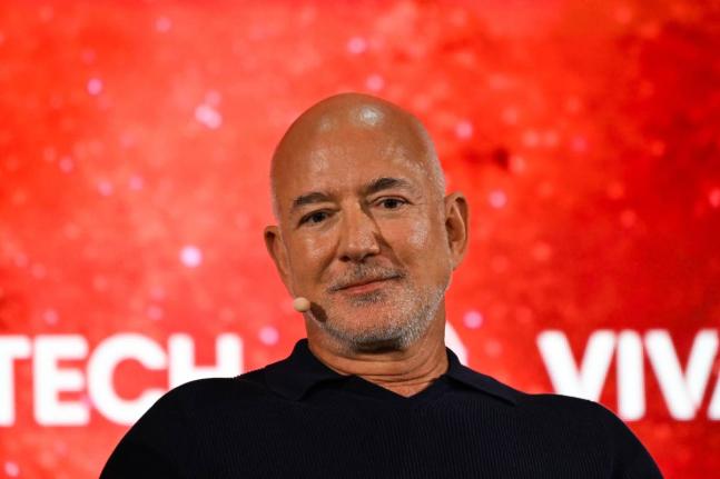 Amazon founder Jeff Bezos speaks at the Vivatech fair in Paris, France, Wednesday, June 17, 2026. (AP Photo)