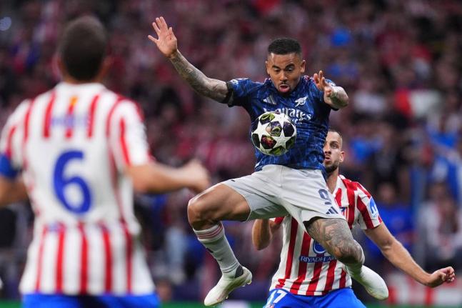 Arsenal’s Gabriel Jesus controls the ball during a Champions League semi-final, first-leg football match against Atletico Madrid in Madrid on April 29.