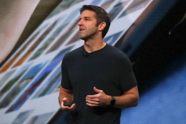 John Ternus, then Apple’s VP of hardware engineering, discusses the latest development for the iPad Pro during an event to announce new products in October 2018 in Brooklyn, New York, United States. 