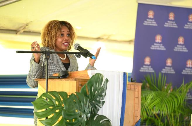 Minister of Education, Skills, Youth and Information, Senator Dr Dana Morris Dixon, delivers the keynote address during the official launch of Hydel Cumberland High School in St Catherine on September 7.