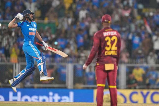 India’s captain Shubman Gill celebrates after scoring a double century during the second One-day International cricket match between India and West Indies in Guwahati, India, Wednesday, September 30, 2026.