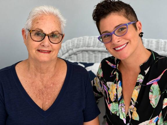 Debra Lopez-Spence (right), president of Scotia Jamaica Life Insurance Company, is all smiles with her mother and breast cancer survivor, Jan Lopez. 