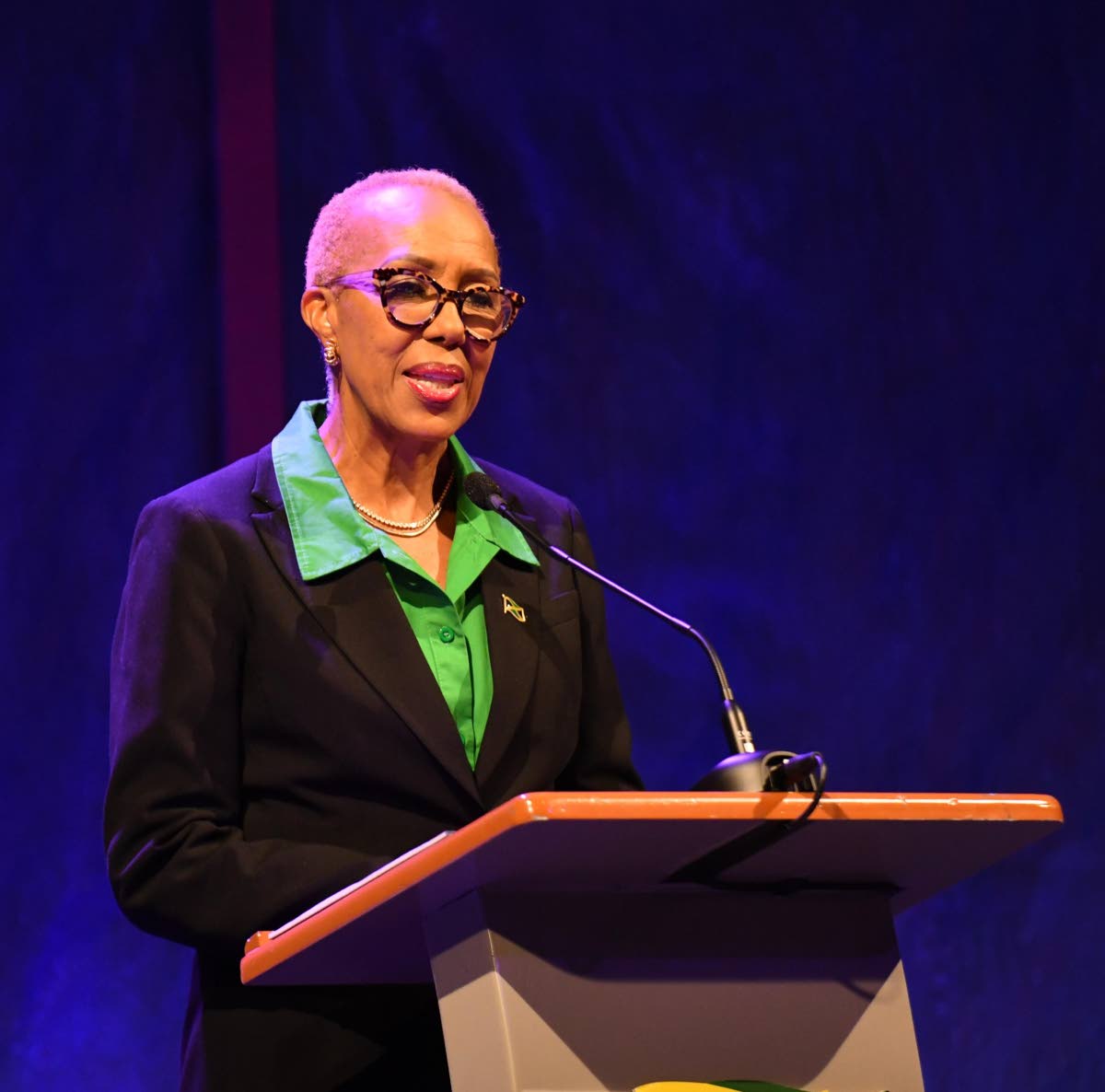 Finance Minister Fayval Williams speaking at the election debate on the economy on August 26.