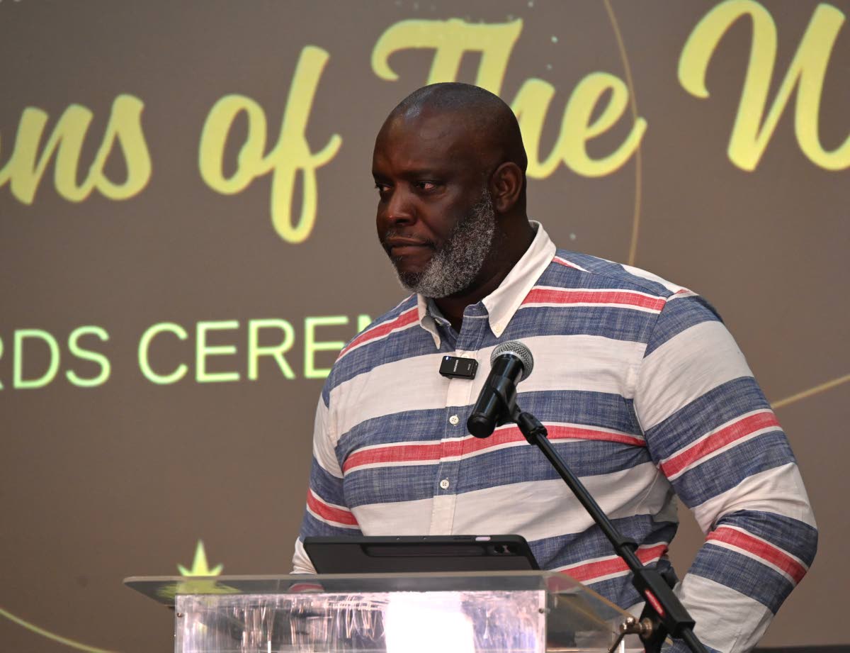 Julian Robinson, Calabar High School coach, gives they keynote address during the Jill Stewart MoBay City Run, Champions of the West inaugural Awards ceremony at Montego Bay Convention Centre on Tuesday, October 14, 2025