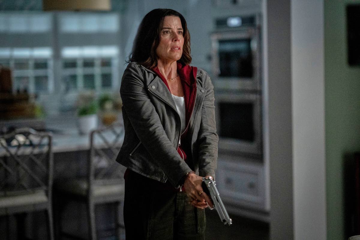 This image released by Paramount Pictures shows Neve Campbell in a scene from ‘Scream 7’.