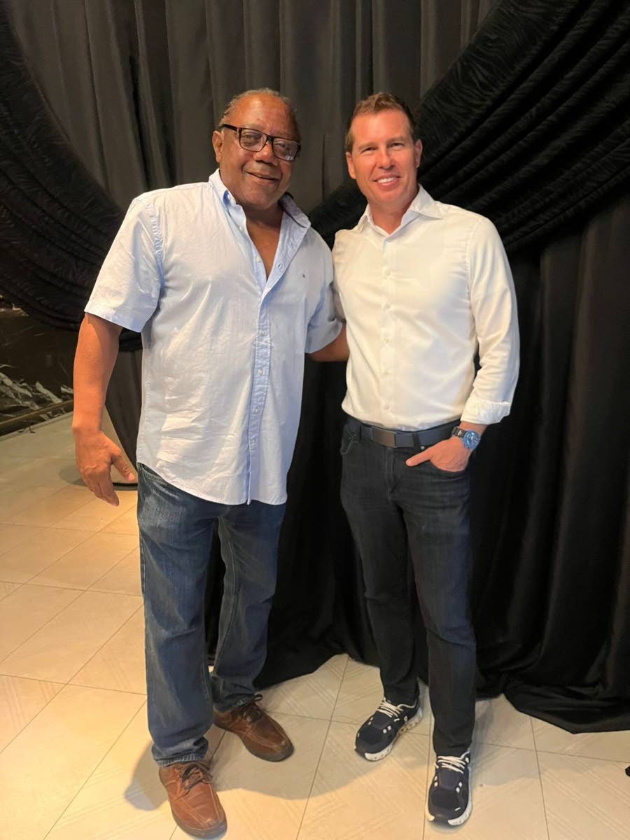 Tourism Marketing Consultant Anthony Edwards (left) and Sandals Resorts Executive Chairman Adam Stewart.