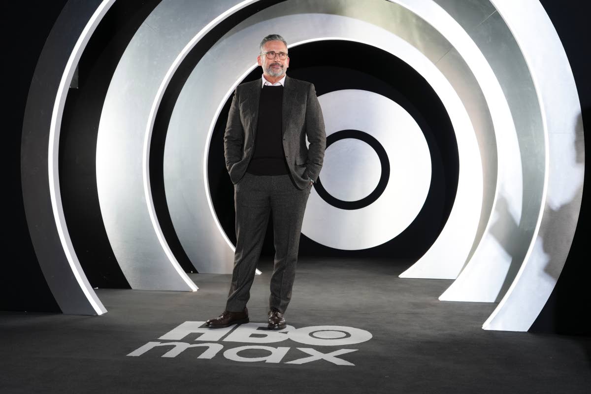 Steve Carell poses on the black carpet at the HBO Max London Launch Party.