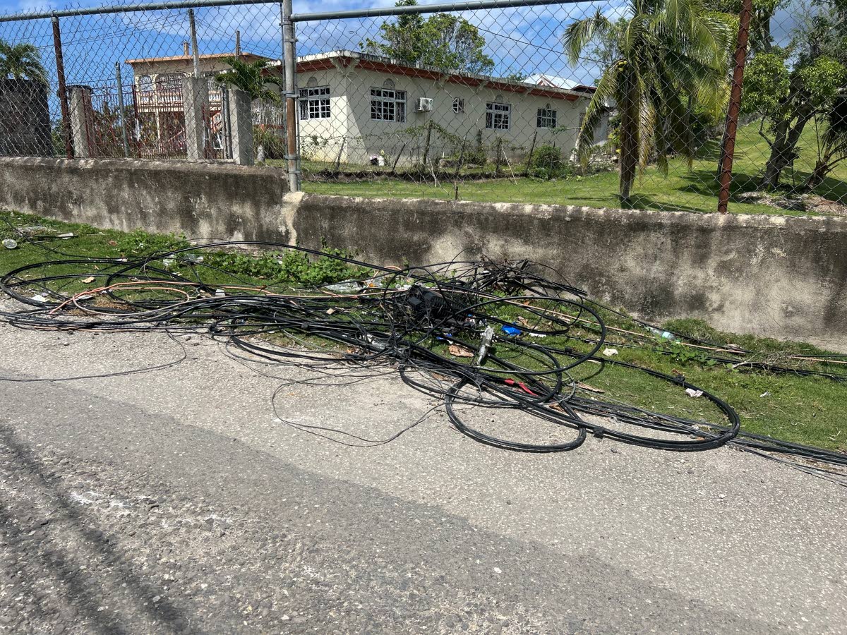 Discarded and tangled wires line the roadside in the Sheffield community of Westmoreland.