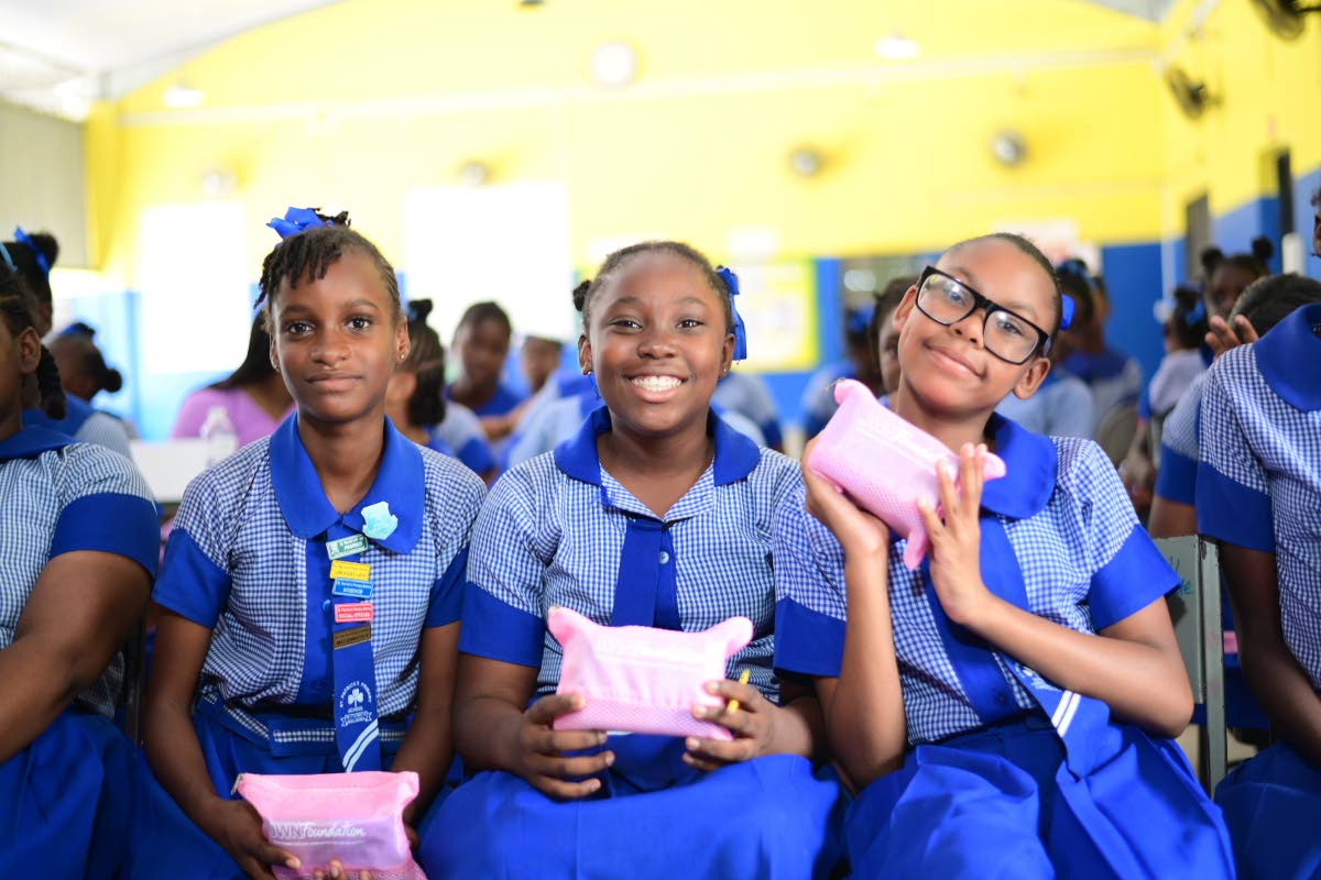 Students of the Balmagie Primary school with their menstrual kits gifted to them by the JWN Foundation as part of their End Period Poverty Initiative. 
