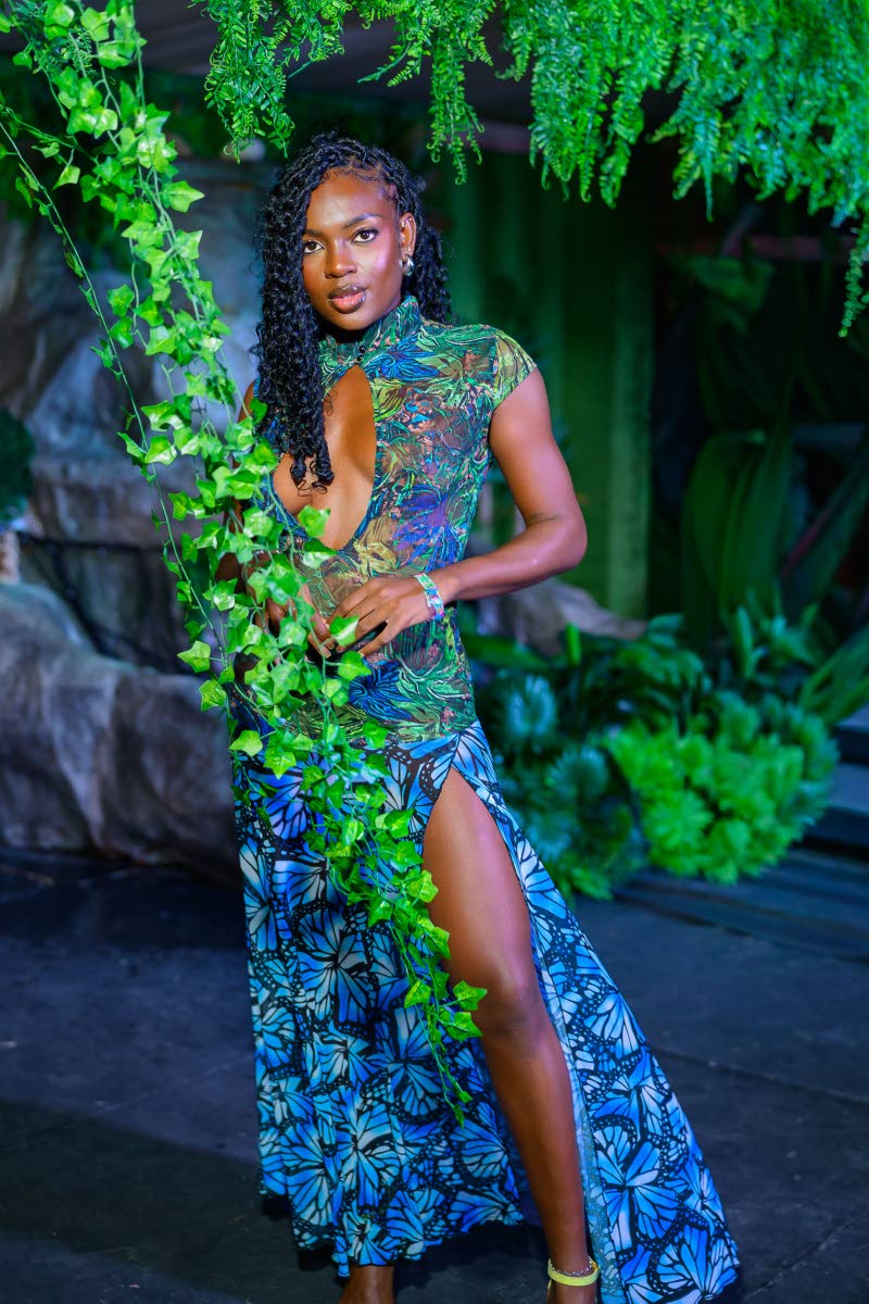 Content creator Jasmaine Assanah is right in her natural habitat, letting this foliage-inspired number and daring slit do the talking.