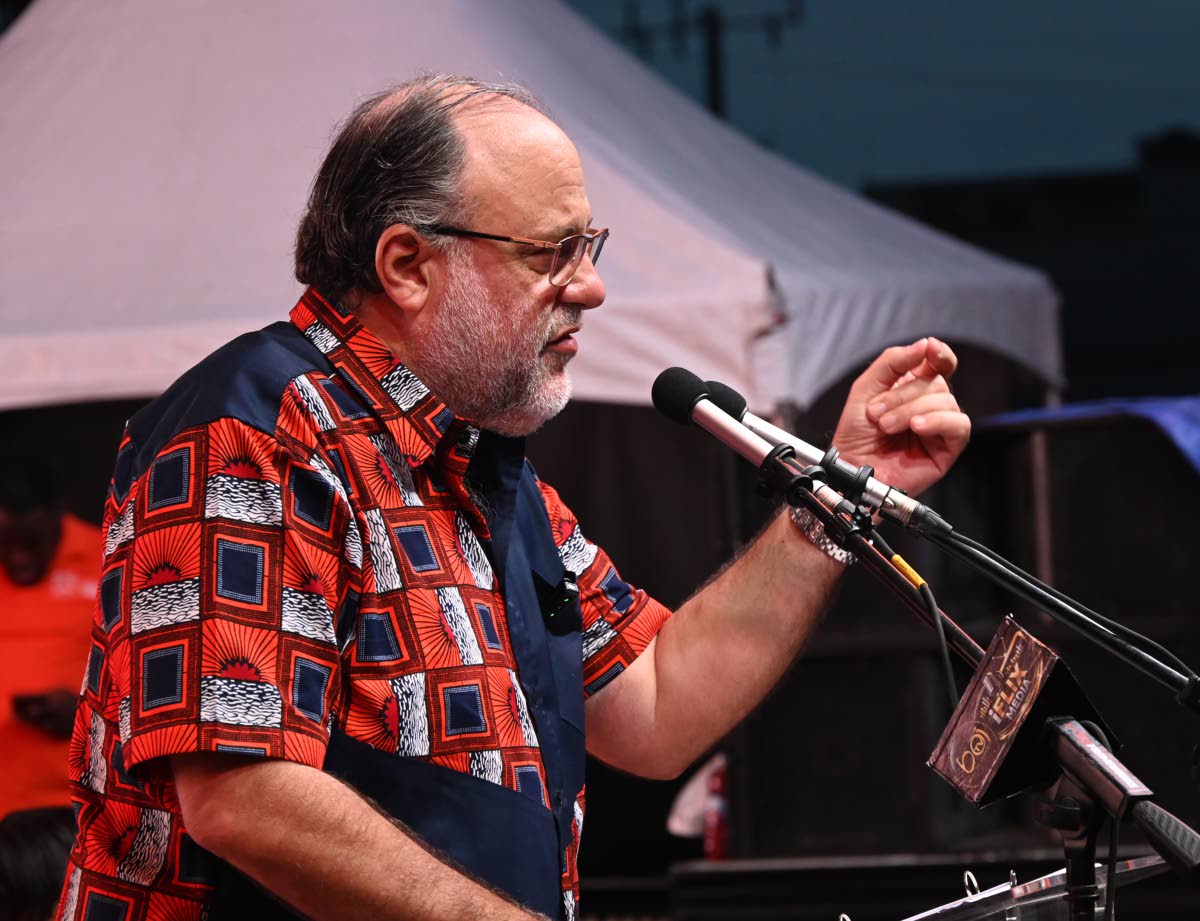 Opposition Leader Mark Golding, president of the People’s National Party, addresses supporters at the public session of the 88th Annual Conference held on Sunday at Independence Park in Savanna-la-Mar, Westmoreland.