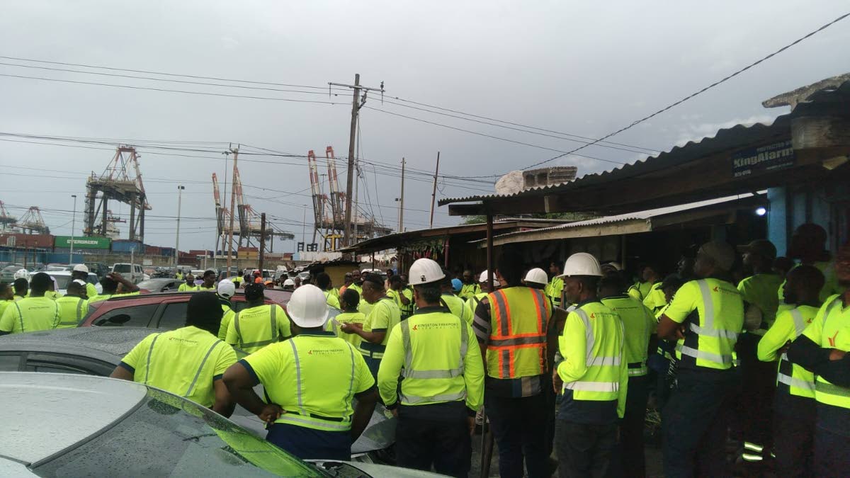 Workers at the Kingston terminal on strike on Friday.