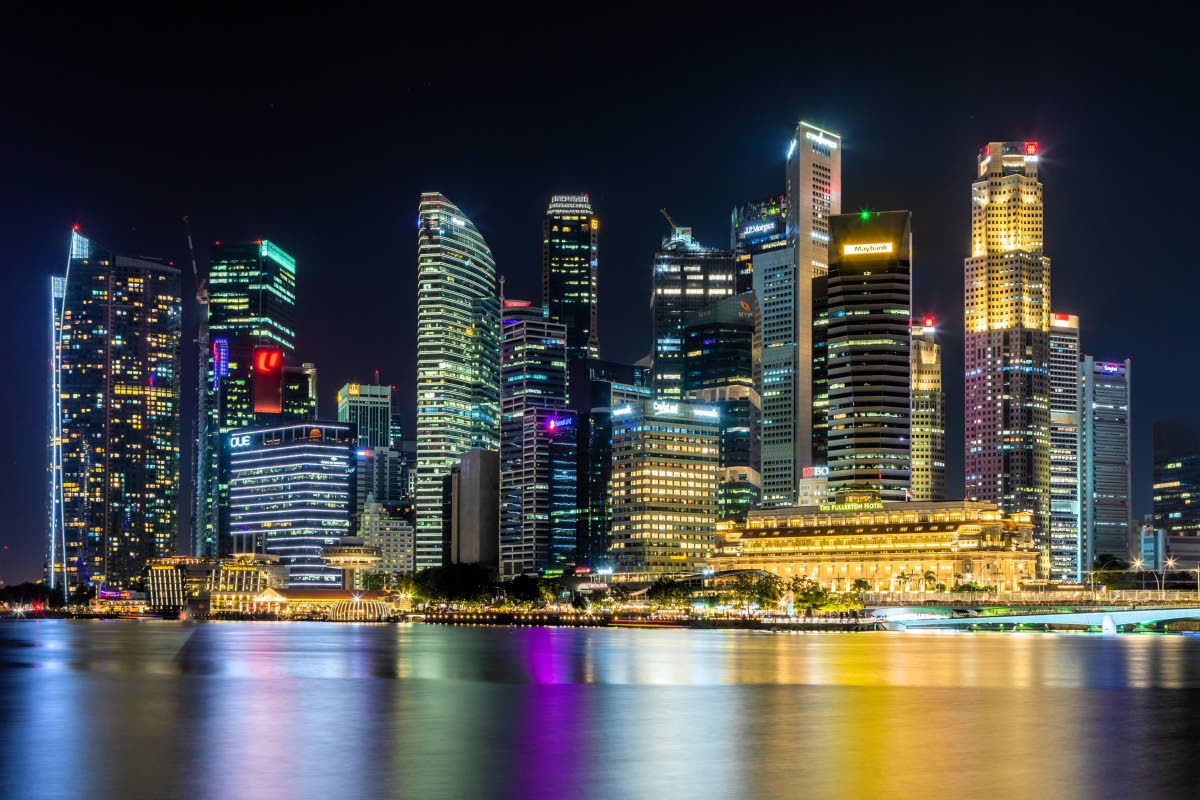 Skyline of the Central Business District of Singapore.
