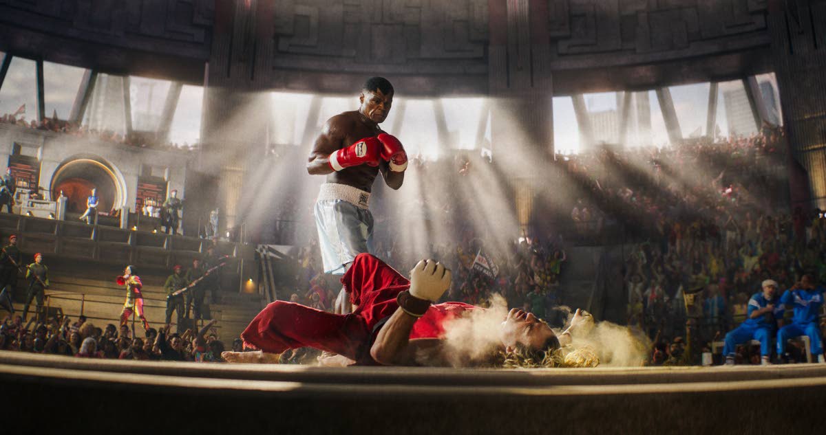 Curtis ‘50 Cent’ Jackson (standing) and Noah Centineo, in a scene from ‘Street Fighter’.