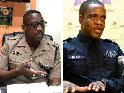 Senior Superintendent Wayne Cameron (left), chairman of the Jamaica Police Officers’ Association, and Commissioner of Police Dr Kevin Blake.
