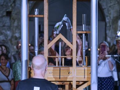 Anneli Borgmann, chairwoman of the John Cage Organ Project, adds a pipe during a chord change on the organ inside the medieval Burchardi Church in Halberstadt, Germany, on Wednesday. 