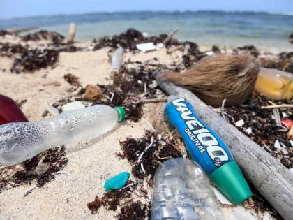 Plastic bottles and other waste from other countries washed ashore in Holland Bay, St Thomas.